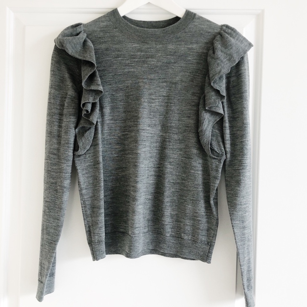 & Other Stories Gray Wool Ruffle Top